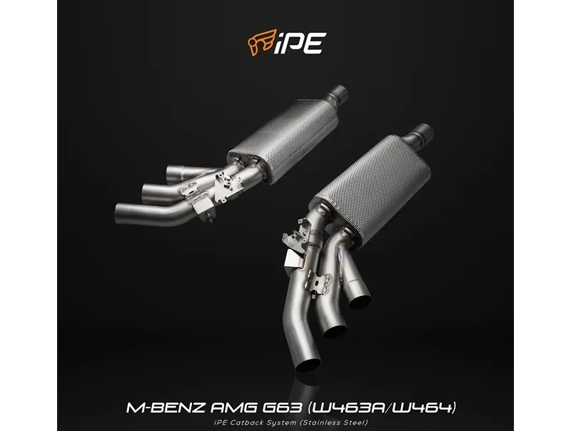 IPE SS Cat Back System+Muffler Exhaust Hanger Factory Control w/Chrome Black Tips Mercedes-Benz AMG G63 2019-2024
