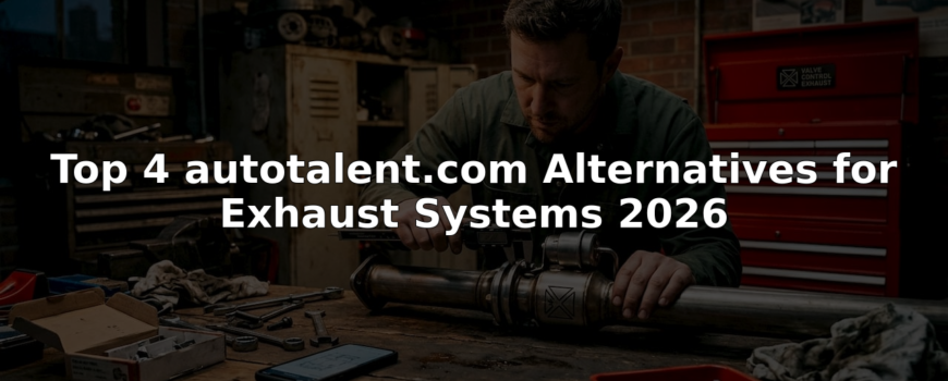 Technician inspecting car exhaust system in workshop