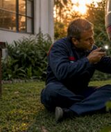 Mechanic inspecting car exhaust pipe