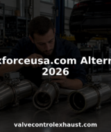Man inspecting performance car exhaust systems in garage