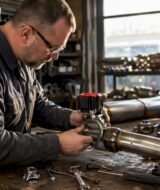 Mechanic installing electronically controlled exhaust valve
