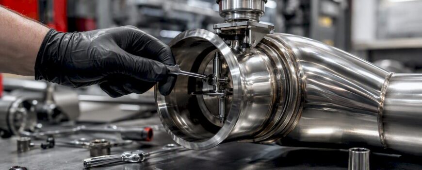 Technician adjusting exhaust valve mechanism