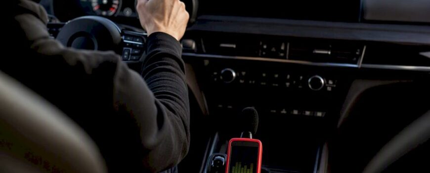 Sound meter inside an anonymous performance car