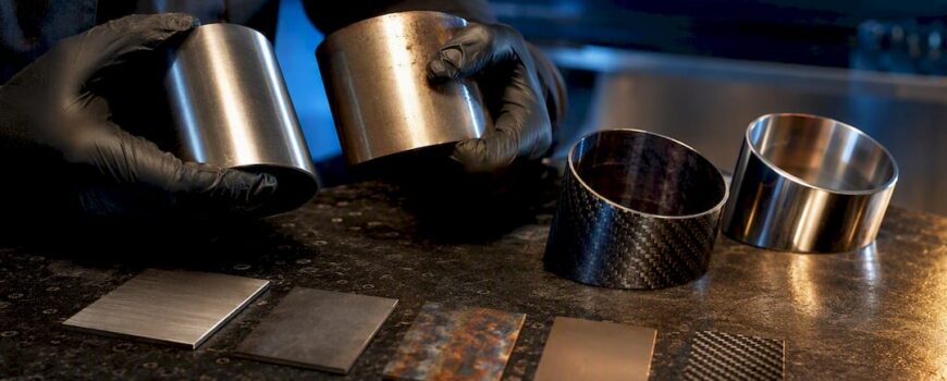 Exhaust tip material samples under inspection