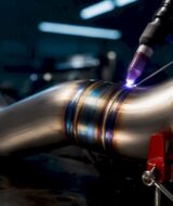 Close-up of titanium exhaust tubing weld