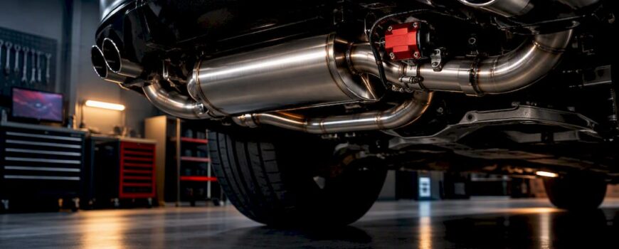 Valved exhaust system beneath performance coupe