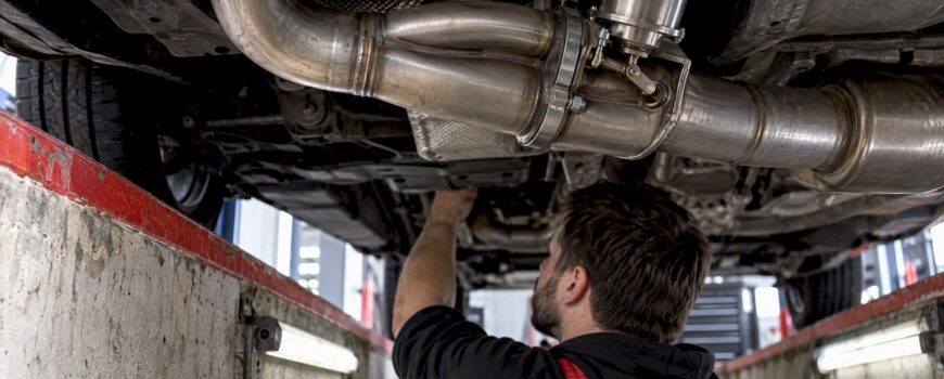 Valved exhaust section beneath a performance car