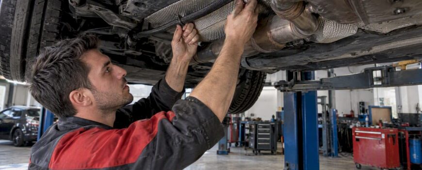 Mechanic routing heat-protected exhaust vacuum hose