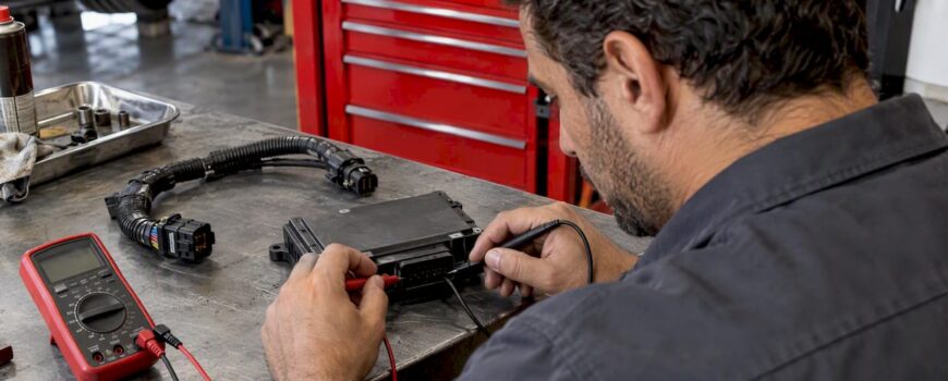 Technician testing an exhaust controller connection