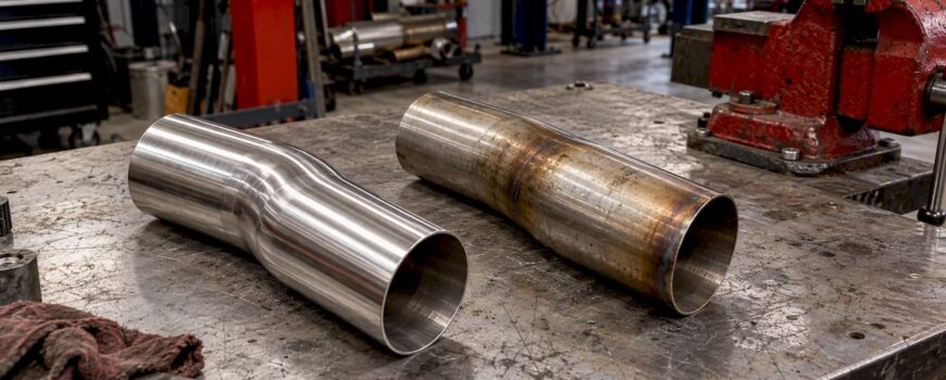 Polished and discolored stainless exhaust tubing